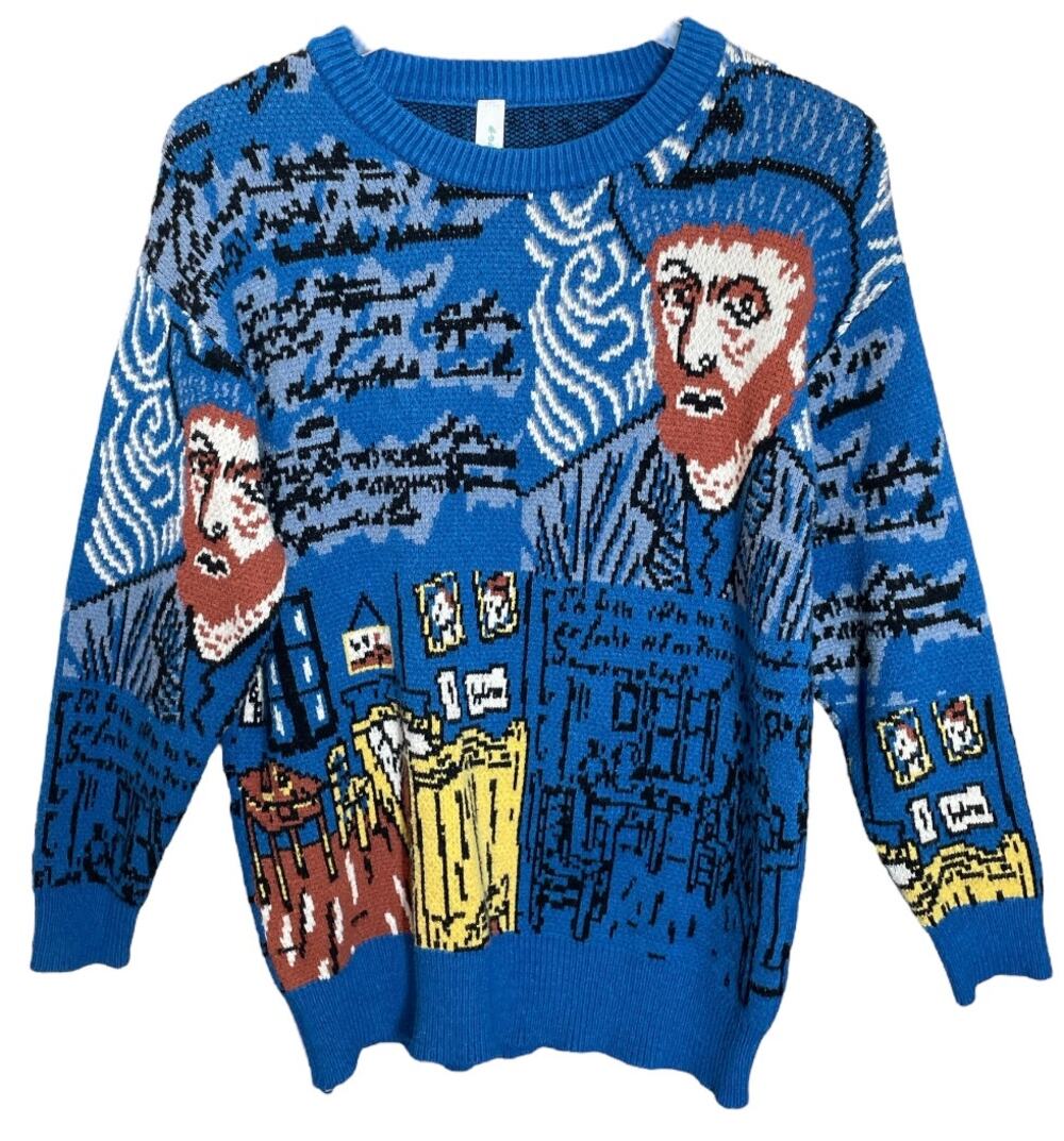 YZY MFG-IF Van Gogh Starry Night Graphic Knit Sweater Blue M